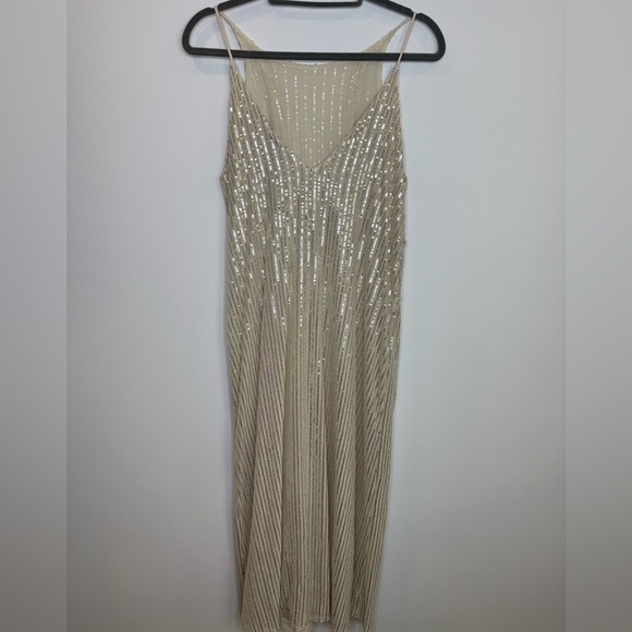 Zara semi sheer Cream Sequin cocktail Dress size medium - Picture 5 of 9